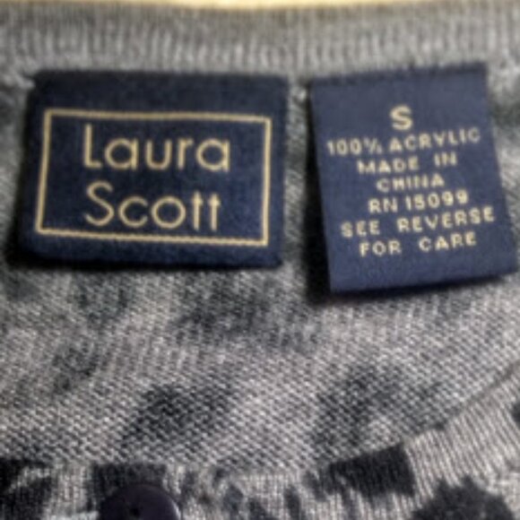 Laura Scott Grey & Black Animal Print Women’s Cardigan Sweater Size Small - Picture 13 of 16